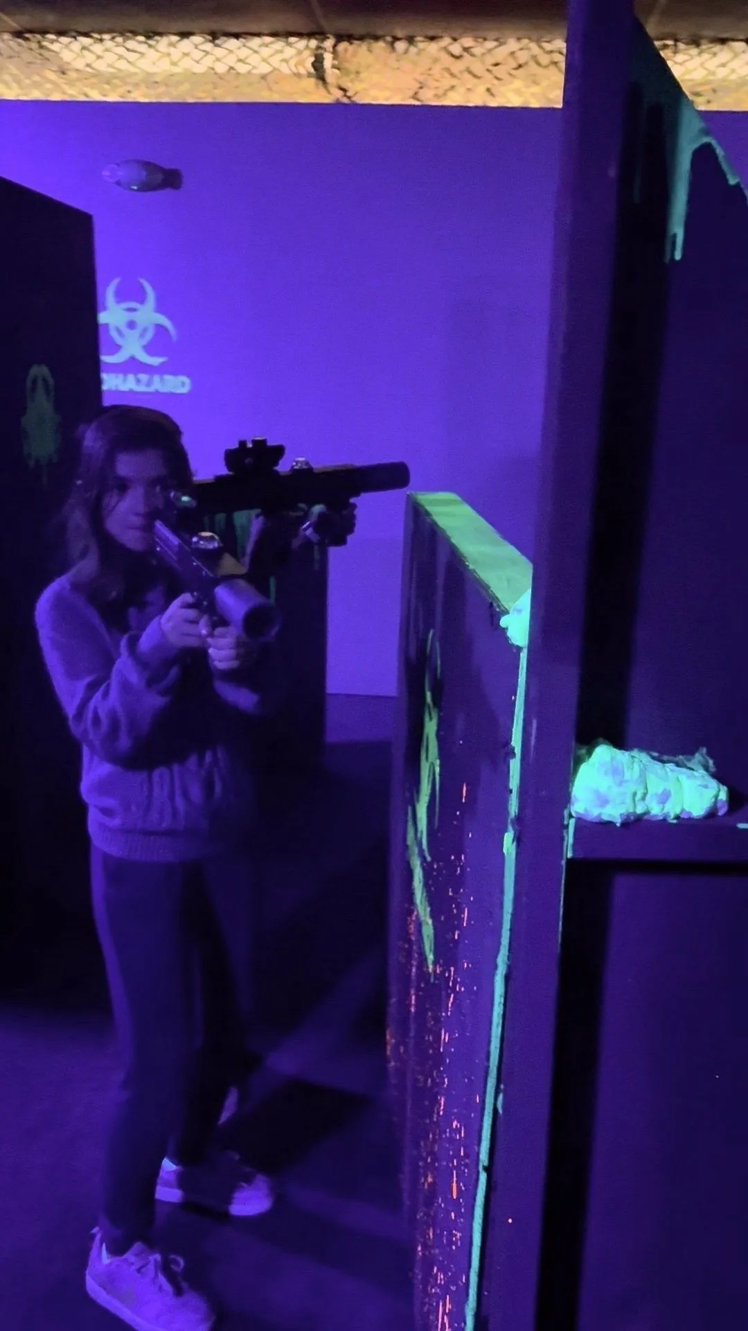 Tactical laser tagger inside the Armageddon Laser Tag arena in Sarasota